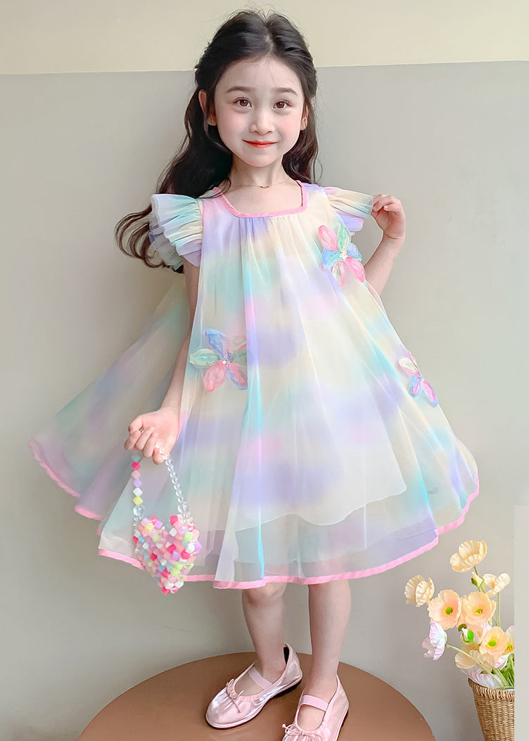 Jolie robe d'été en tulle à paillettes et patchwork de couleurs dégradées pour filles EW051