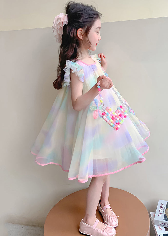 Jolie robe d'été en tulle à paillettes et patchwork de couleurs dégradées pour filles EW051