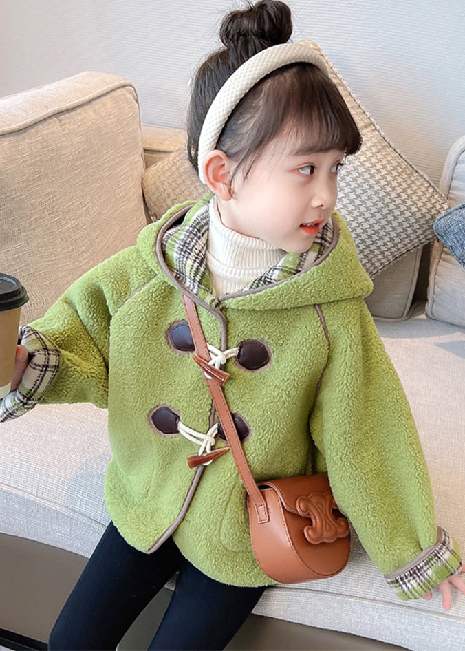 Lovely Green Patchwork Button Kids Hooded Coat Winter WL027