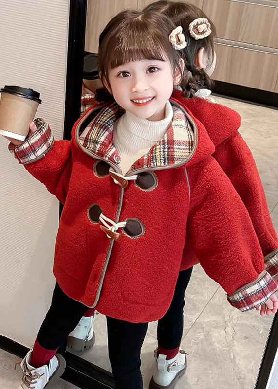 Lovely Green Patchwork Button Kids Hooded Coat Winter WL027