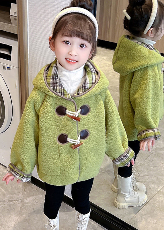 Lovely Green Patchwork Button Kids Hooded Coat Winter WL027