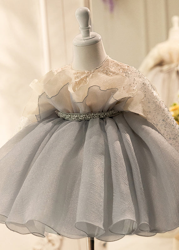 Dress Tulle Patchwork Grey Lovely Long Girls Spring Sequins