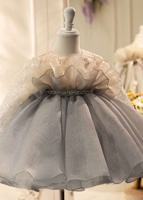 Dress Tulle Patchwork Grey Lovely Long Girls Spring Sequins