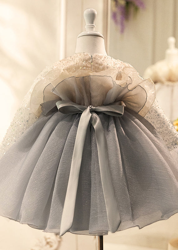 Dress Tulle Patchwork Grey Lovely Long Girls Spring Sequins