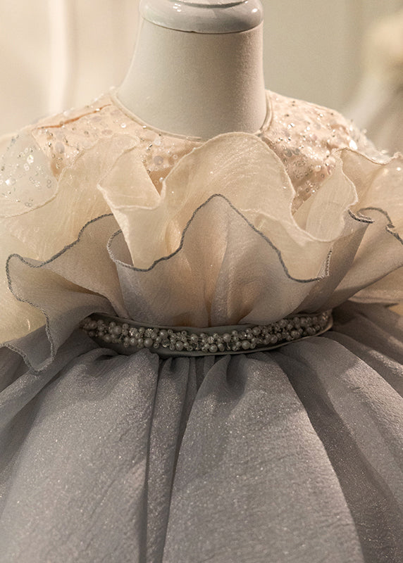 Dress Tulle Patchwork Grey Lovely Long Girls Spring Sequins