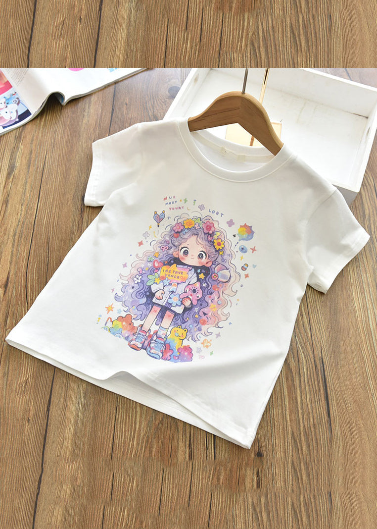 Lovely Pink Print Girls T Shirts Short Sleeve YU1090