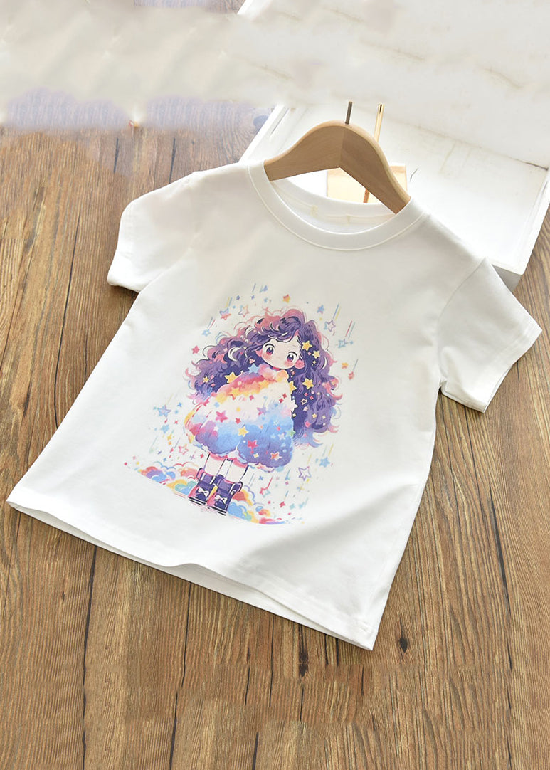 Lovely Pink Print Girls T Shirts Short Sleeve YU1090