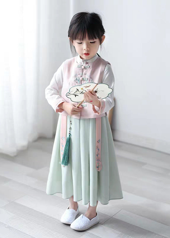 Pink And Waistcoat Chiffon Collar Lovely Girls Long Stand Dress