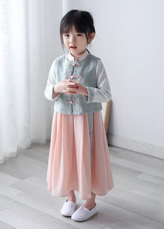 Pink And Waistcoat Chiffon Collar Lovely Girls Long Stand Dress
