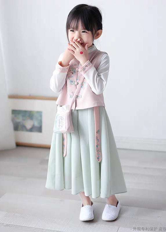 Pink And Waistcoat Chiffon Collar Lovely Girls Long Stand Dress