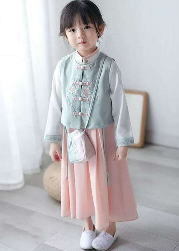 Pink And Waistcoat Chiffon Collar Lovely Girls Long Stand Dress