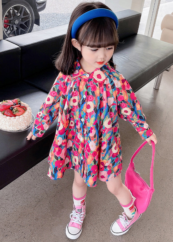 Lovely Rainbow Peter Pan Collar Print Kids Mid Dress Fall SS1047