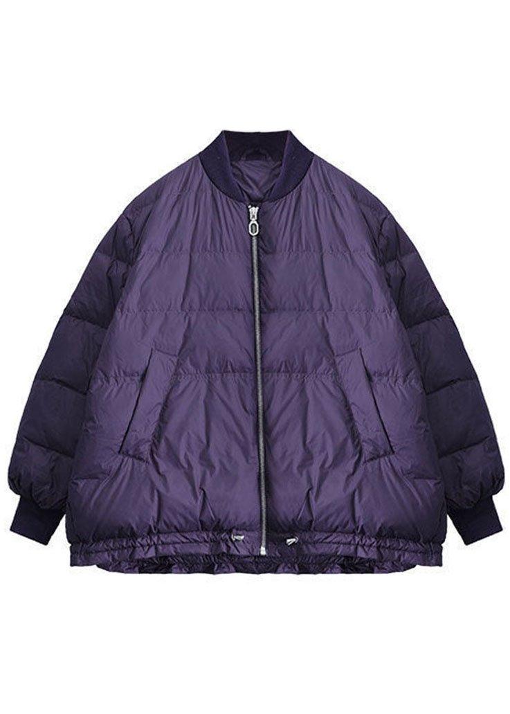 Luxury Purple Zippered Pockets Drawstring Winter Down Coats Long sleeve QS054