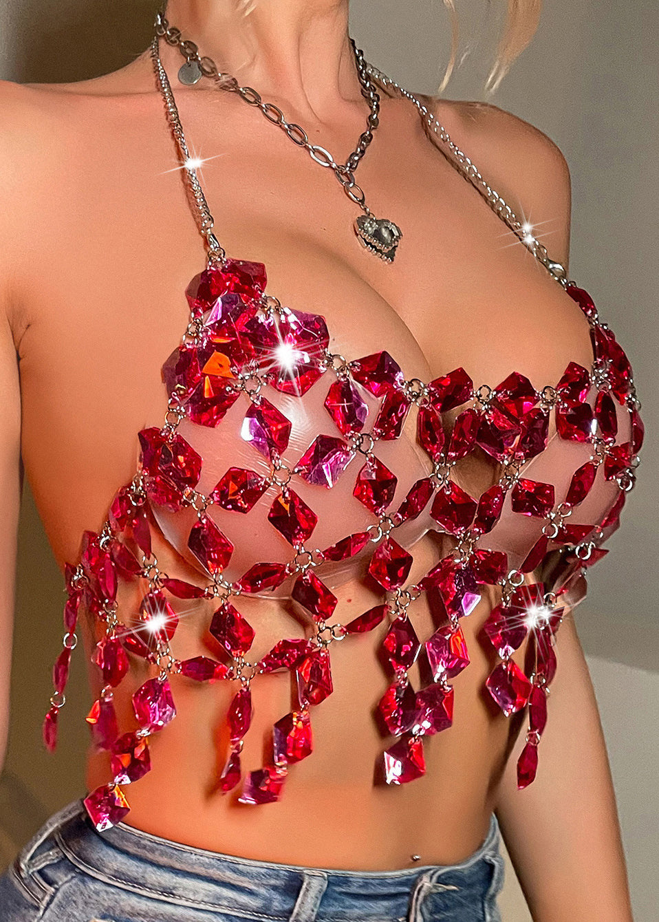 Rose Summer Tank Tassel Rhinestone Luxury Halter