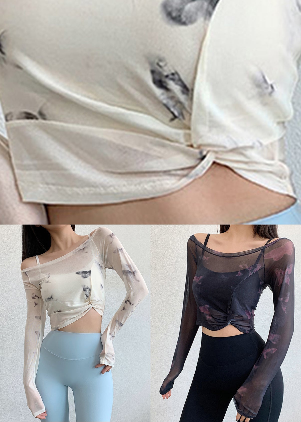 Tops Wrinkled Fitting Print Luxury Tulle Workout White