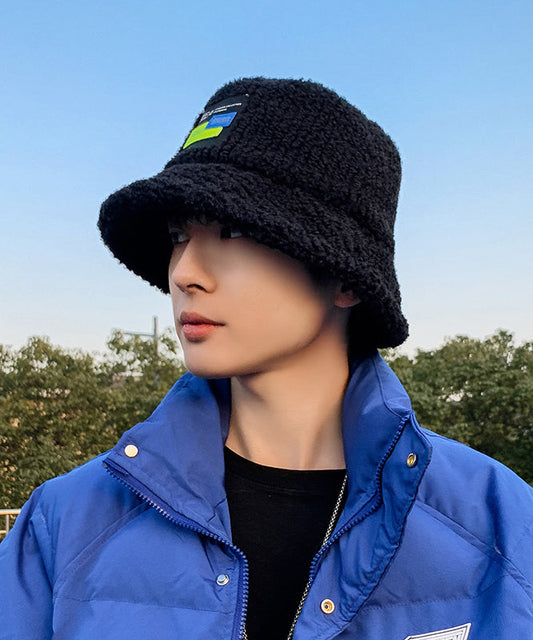 Men New Black Versatile Fleece Wool Lined Bucket Hat TK030