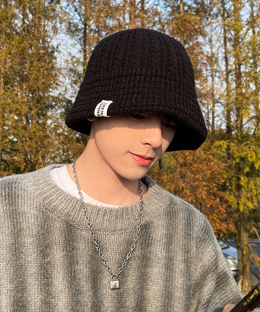 Men's Black Thick Warm Cotton Knit Boonie Hat TK029