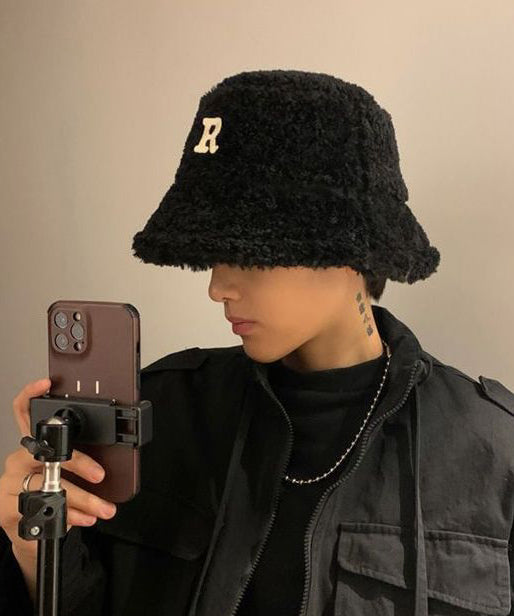 Men's Korean Version Black Versatile Faux Fur Bucket Hat TK035