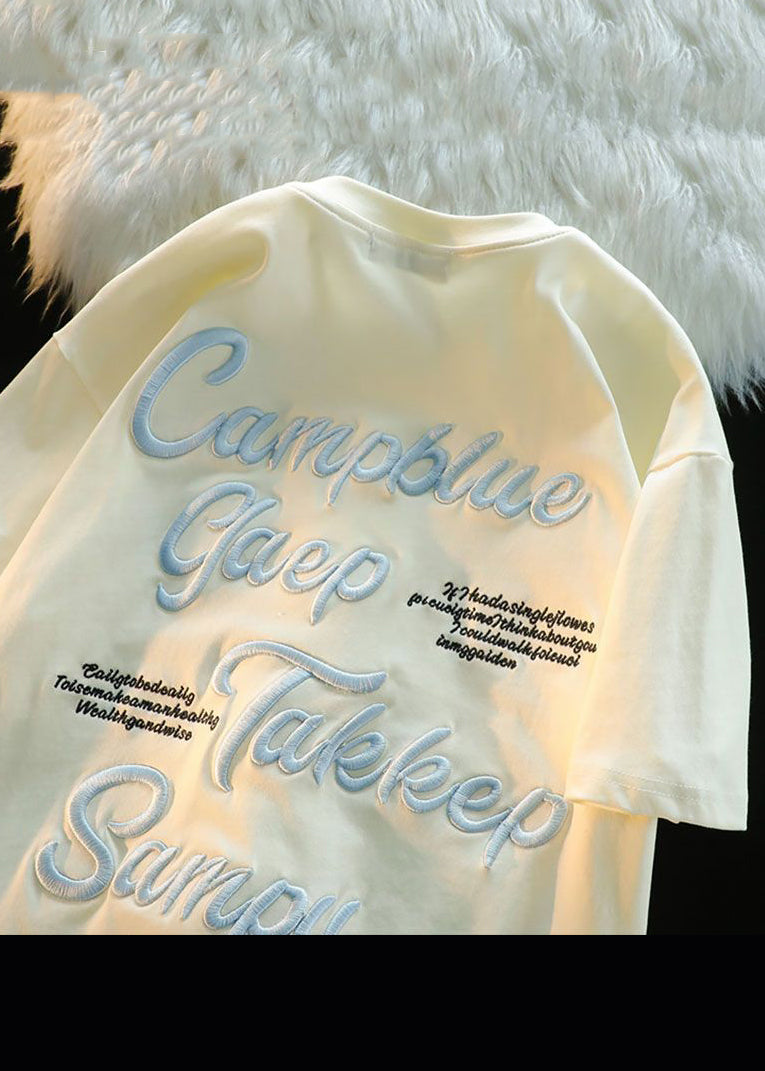 Men Apparel Modern Letter Shirts Cotton T Embroideried Apricot