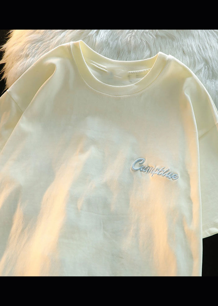 Men Apparel Modern Letter Shirts Cotton T Embroideried Apricot