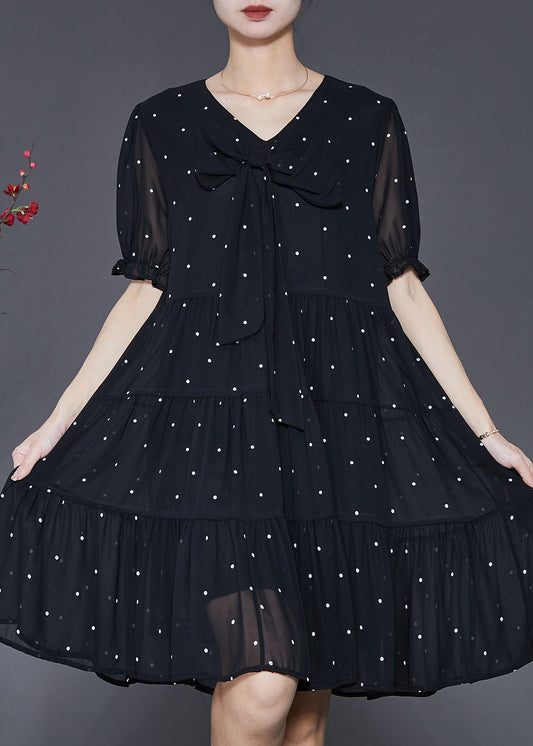 Modern Black Bow Chiffon Mid Dress Summer SD1093