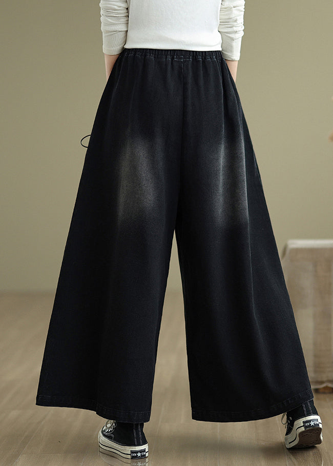Cross Denim Strap Wide Leg Summer Black Modern Pants