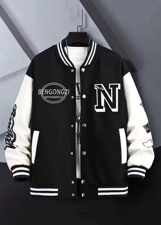 Modern Black Letter Patchwork Cotton Mens Jackets Spring TC055