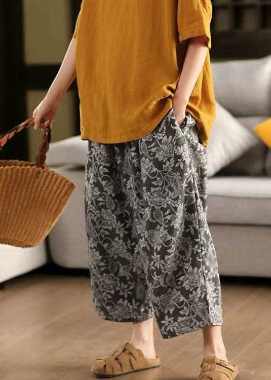 Black Oversized Pants Harem Modern Linen Summer Print