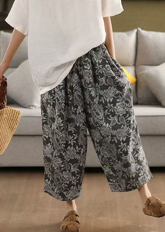 Black Oversized Pants Harem Modern Linen Summer Print