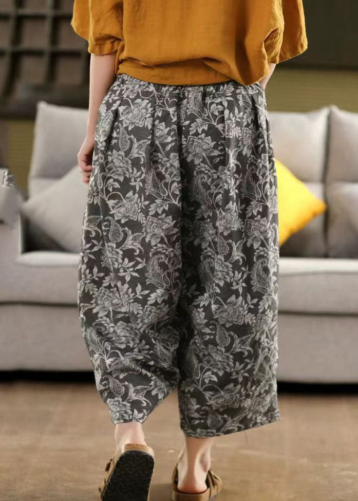 Black Oversized Pants Harem Modern Linen Summer Print