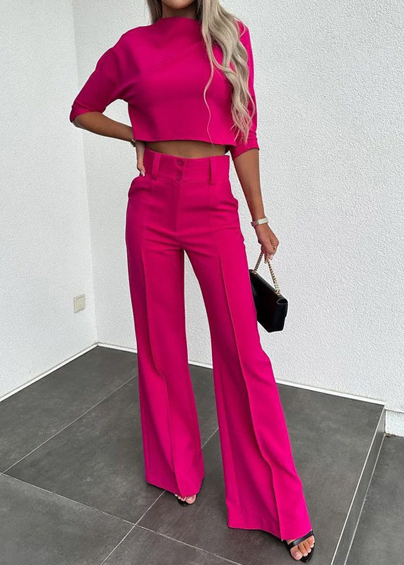 Black And Pants Leg Fall Wide Set Pieces Two Modern Solid Top