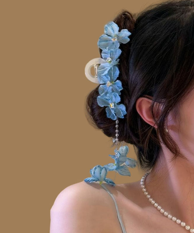 Blue Alloy Floral Tassel Hairpin Modern Beading