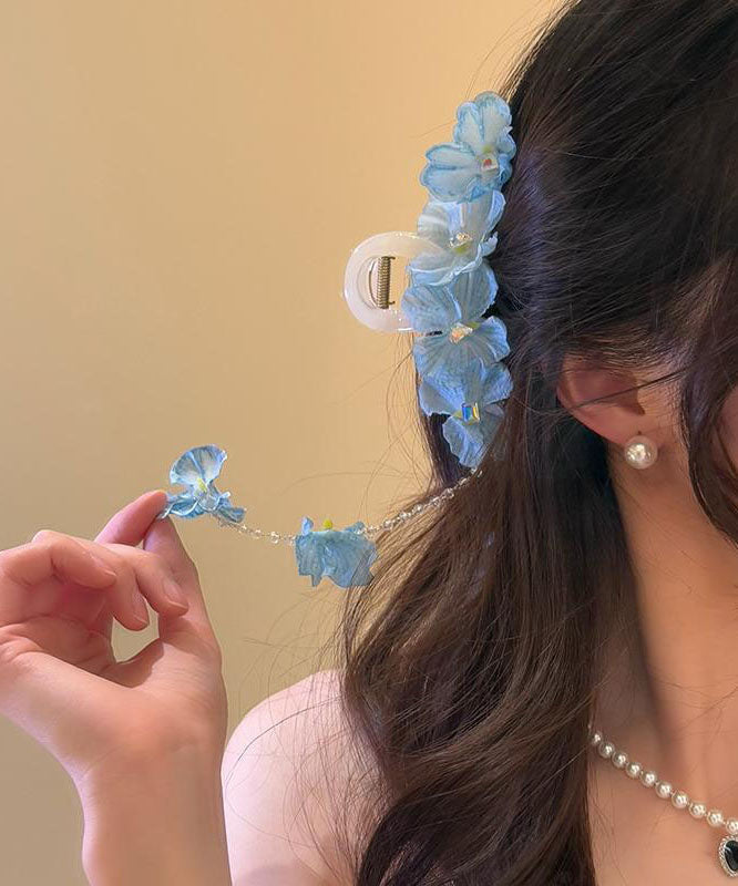 Blue Alloy Floral Tassel Hairpin Modern Beading
