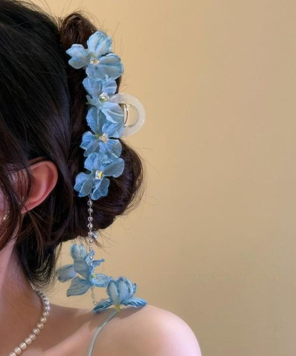 Blue Alloy Floral Tassel Hairpin Modern Beading