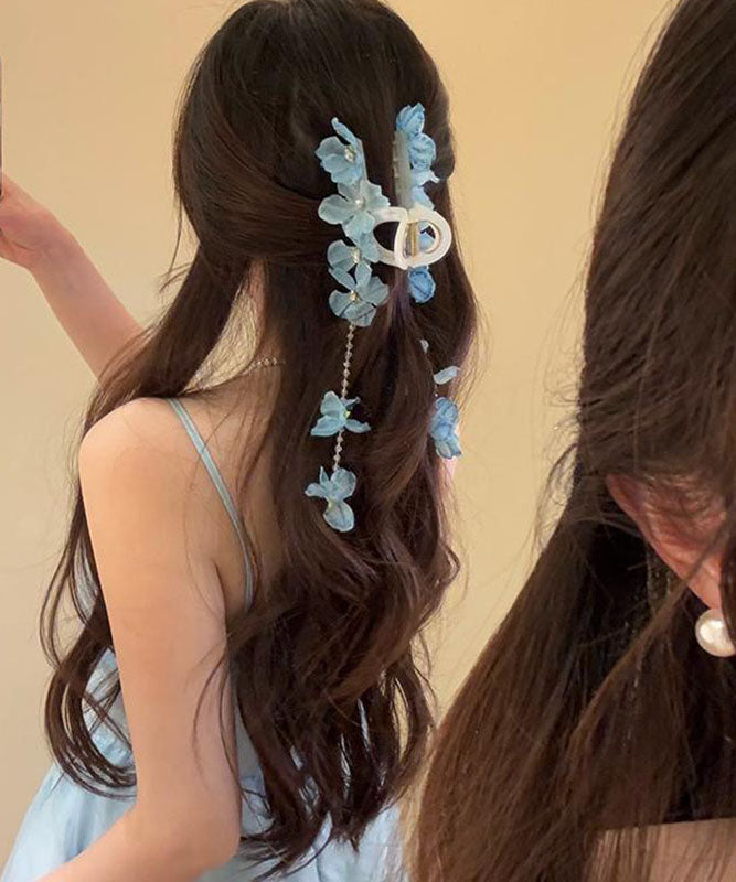 Blue Alloy Floral Tassel Hairpin Modern Beading