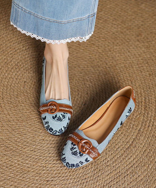 Feet Splicing Flat Embroidered Modern Blue Denim Shoes