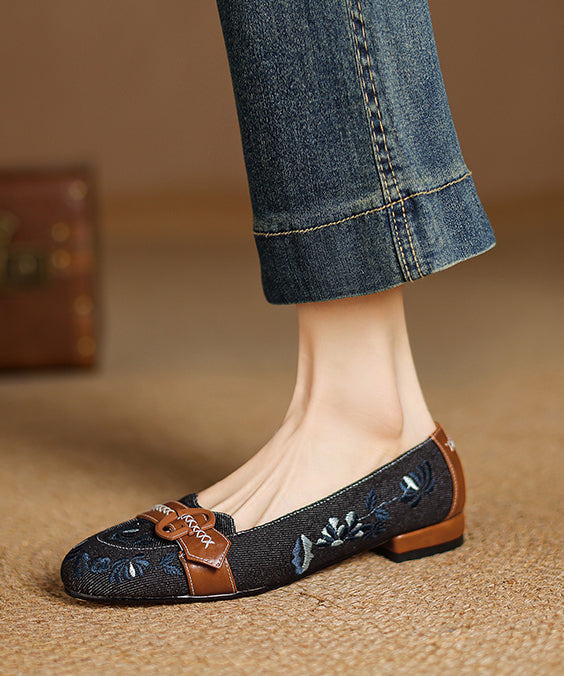 Feet Splicing Flat Embroidered Modern Blue Denim Shoes