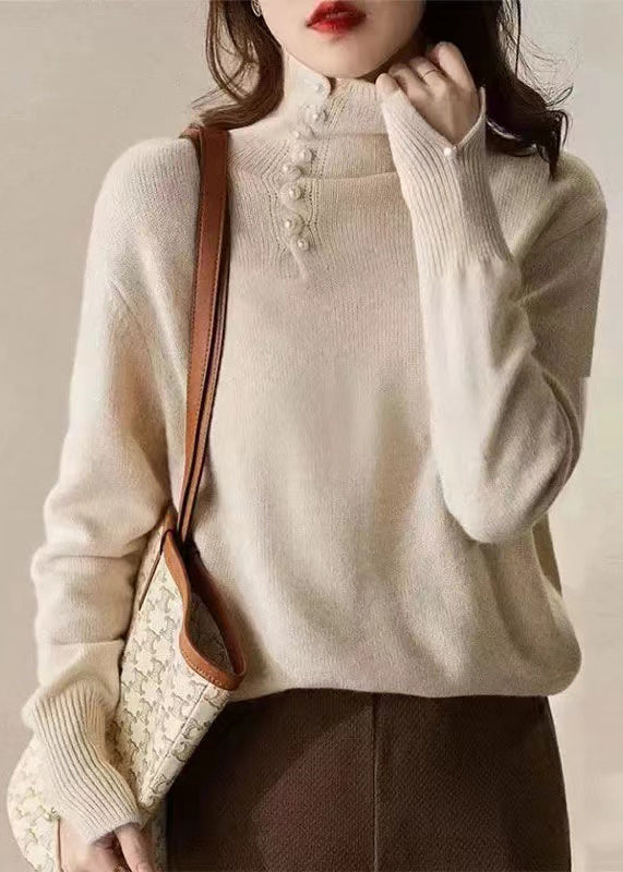 Modern Blue High Neck Nail Bead Knit Top Spring TN017