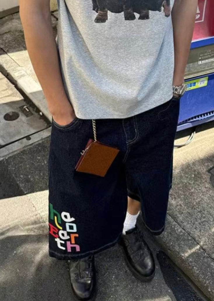 Summer High Mens Letter Denim Waist Blue Modern Pants Crop