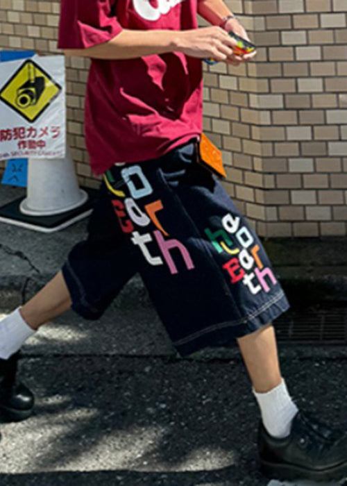 Summer High Mens Letter Denim Waist Blue Modern Pants Crop