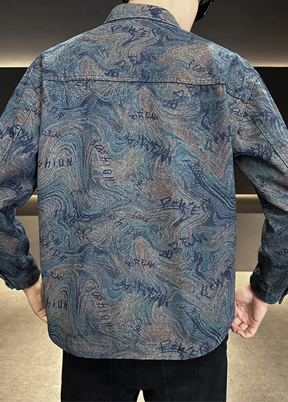 Modern Blue Peter Pan Collar Button Denim Men Coat Spring TC050