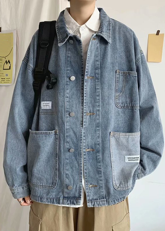 Coats Spring Mens Collar Modern Peter Denim Pockets Blue Pan
