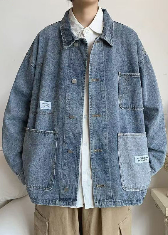 Coats Spring Mens Collar Modern Peter Denim Pockets Blue Pan