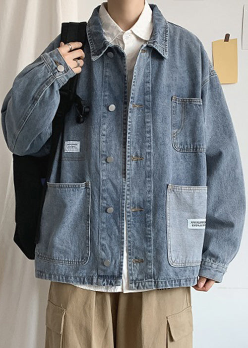 Coats Spring Mens Collar Modern Peter Denim Pockets Blue Pan