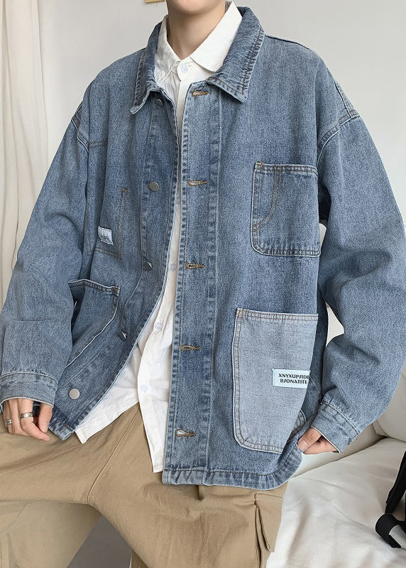 Coats Spring Mens Collar Modern Peter Denim Pockets Blue Pan