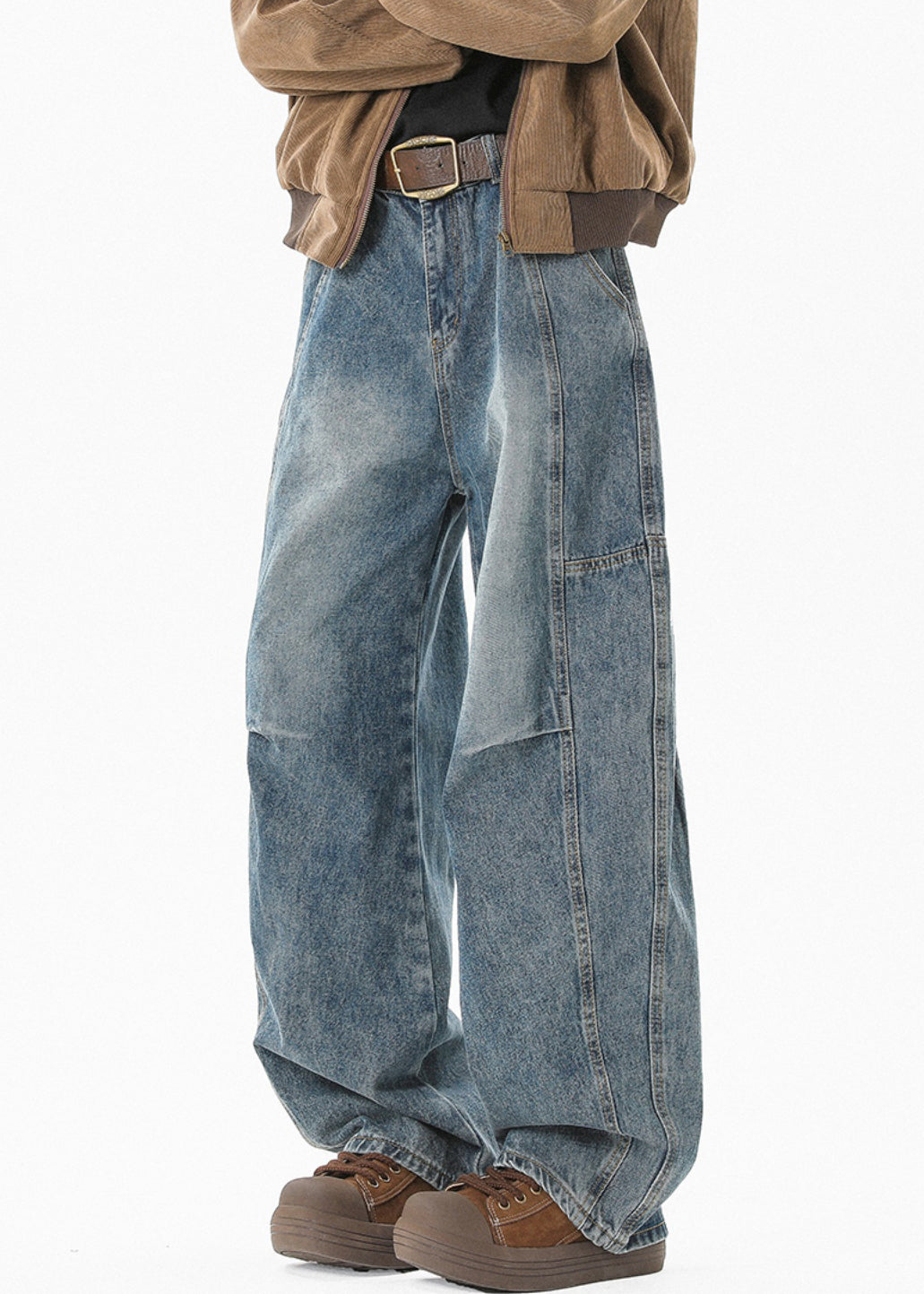 Modern High Pockets Patchwork Summer Denim Blue Waist Men Pants