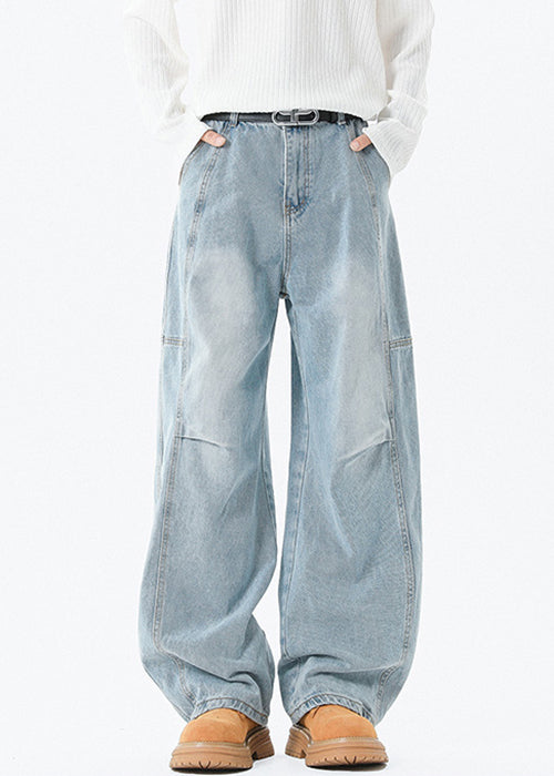 Modern High Pockets Patchwork Summer Denim Blue Waist Men Pants