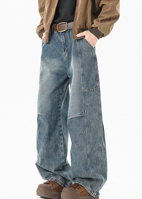 Modern High Pockets Patchwork Summer Denim Blue Waist Men Pants