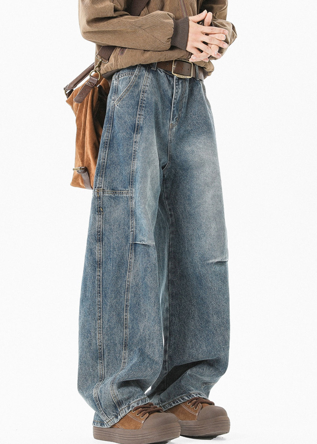Modern High Pockets Patchwork Summer Denim Blue Waist Men Pants