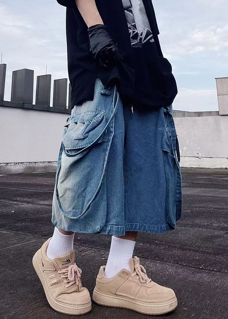 Blue Denim Shorts Oversized Modern Summer Pockets Mens
